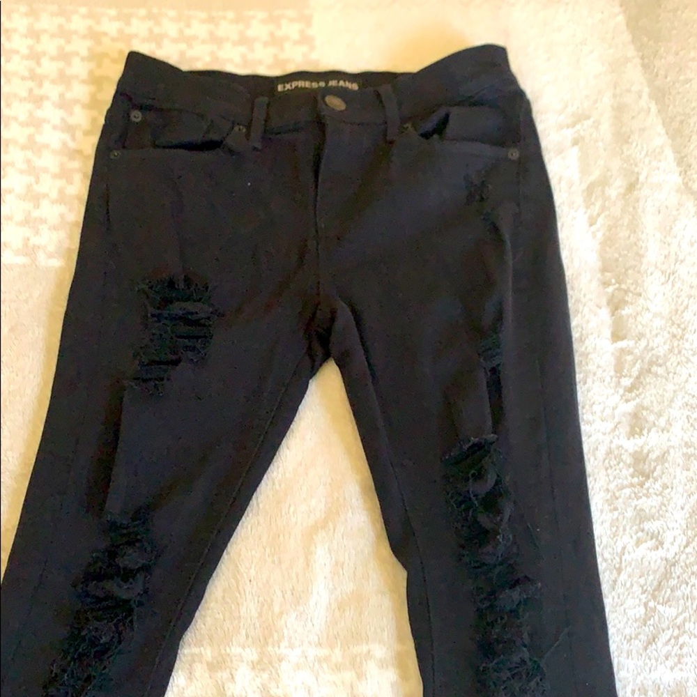 Black Express distressed mid rise jeans size 0